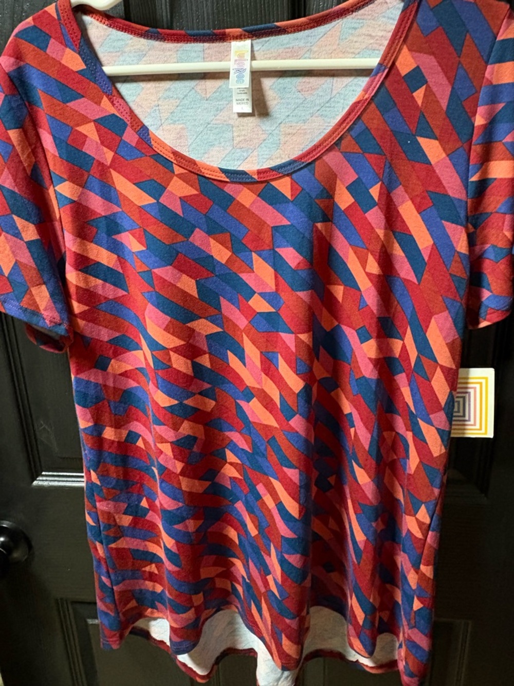 LuLaRoe Short Sleeve Tunic - Red, Blue & Pink Geometric